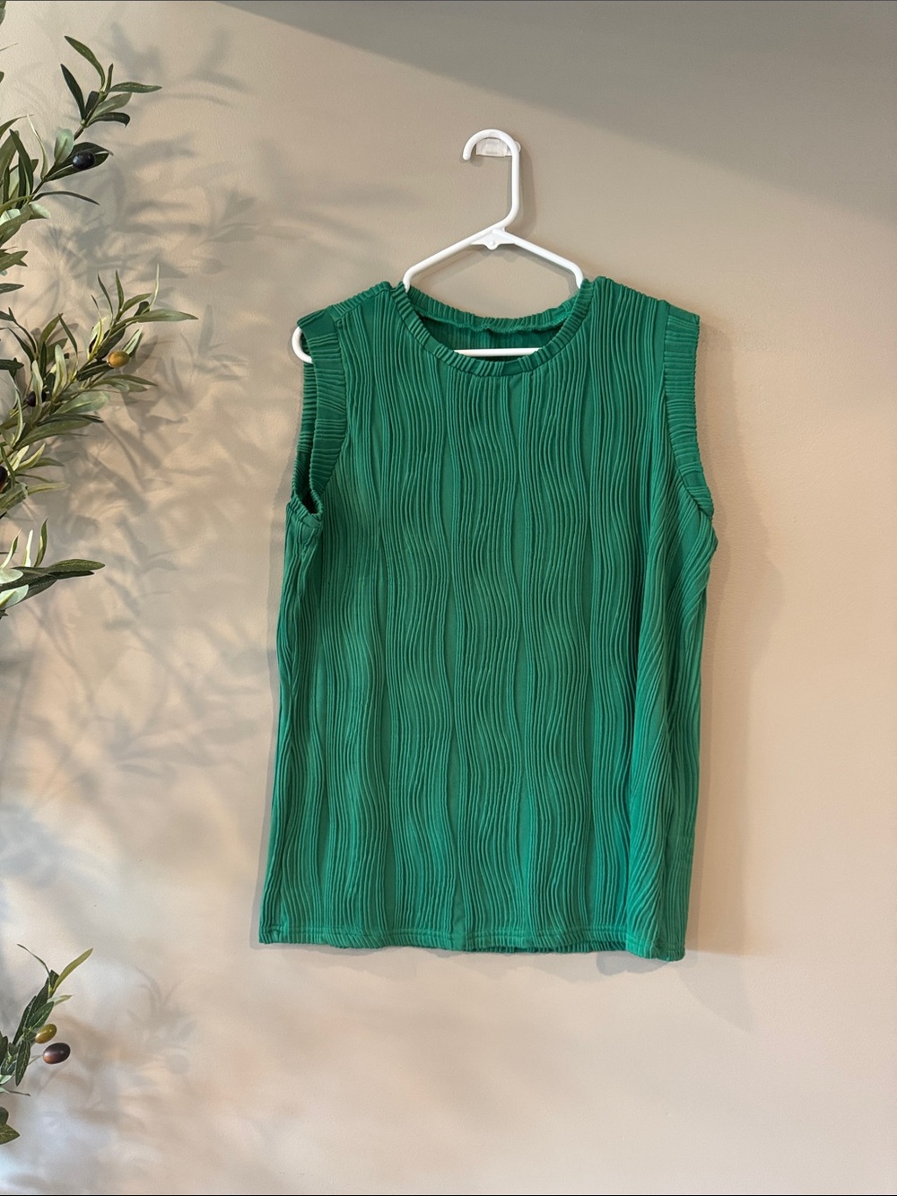 Green Textured Sleeveless Top